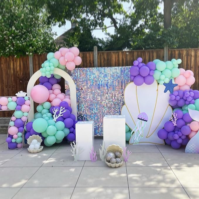 Blue Purple Balloon Arch Kit, 108 Pcs Macaron Purple Pink Blue Balloons Garland with Teal Royal Blue Metallic Silver Latex Balloons for Kids Hawaii Summer Theme Party Baby Shower Birthday Decoration
