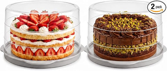 Evelots 2-Pack 12-Inch Airtight Cake Container with Lid - Portable Carrier for Pies, Cakes, Cupcakes & More - BPA-Free Clear Plastic - Secure & Easy Transport