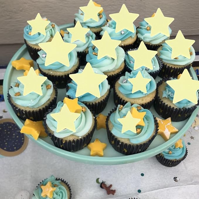 60 PCS Edible Star Cupcake Toppers Edible Stars for Cake Decorating Twinkle Star Cupcake Picks for Wedding Engagement Bridal Shower Birthday Baby Shower Party Cake Food Decorations Supplies Yellow