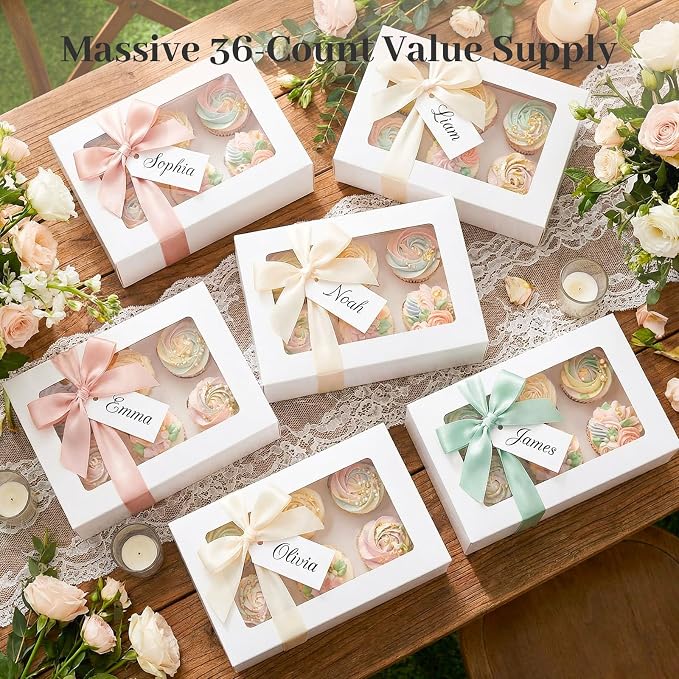 HANSGO 6 Count Cupcake Boxes,6PCS Cupcake Containers with Window White Pastry Boxes for Muffins Pastry Strawberry, Party Supplies 9.5x6.3x3.5 Inch