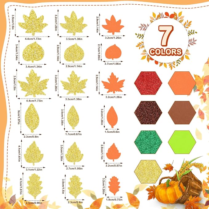 600Pcs Glitter Fall Leaf Foam Sticker Self Adhesive Maple Leaves | Autumn Thanksgiving Leaf Decals for Kids, DIY Crafts, Scrapbook, Party Favors, Halloween Decorations Supplies