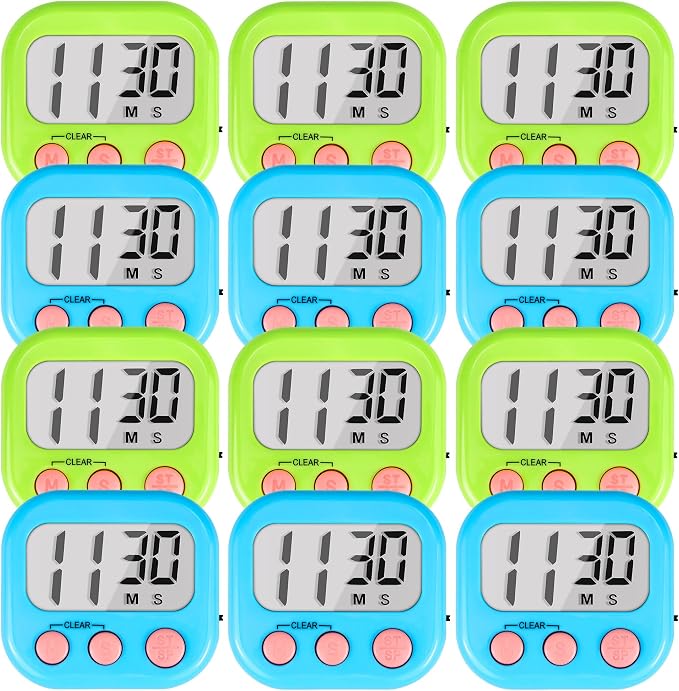 Timer for Kids Teachers Digital Kitchen Timers for Cooking Large Magnetic Classroom Timer 12Pack-Blue Green