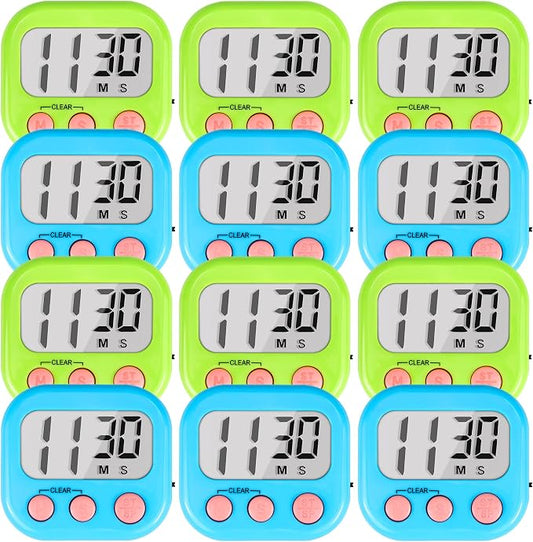 Timer for Kids Teachers Digital Kitchen Timers for Cooking Large Magnetic Classroom Timer 12Pack-Blue Green