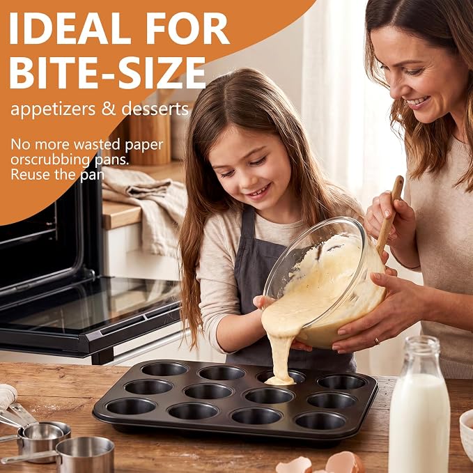 Domensi 4 Pcs Muffin Pan 12 Cup Carbon Steel Cupcake Baking Pan Nonstick Tin Tray for Standard Muffins, Brownie, Tart, Quiche, Heavy Duty Bakeware Set, Oven & Dishwasher Safe