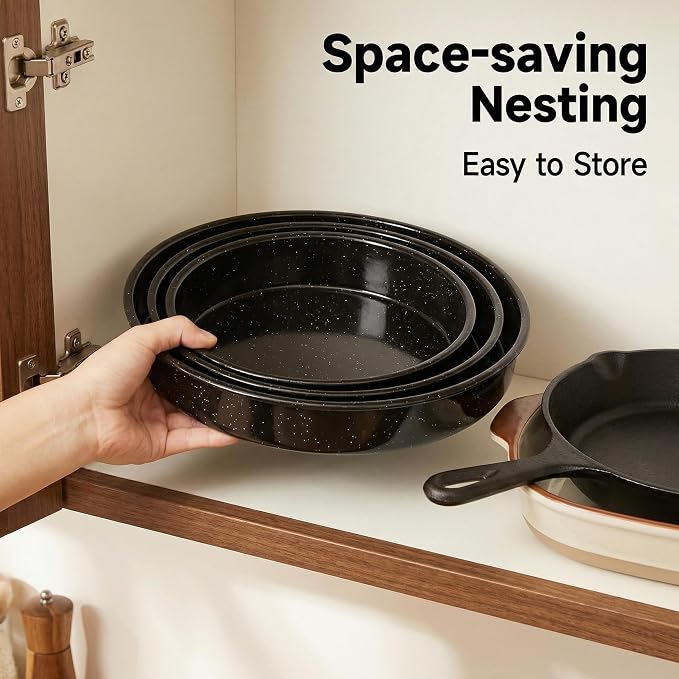 3-Pack Enamel Roasting Pan Set Round Deep Baking Pans Oven Trays10"/12"/14" Cake Pans High Performance Non-Toxic Pizza Pan Cookie Baking Sheets Oven Trays For Cooking Merry Christmas Gift for Mom