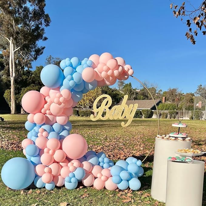 Pink and Blue Balloon Arch Kit, 100pcs Light Blue Macaron Pink Balloon Garland Kit for Gender Reveal, Different Sizes Baby Blue Pastel Pink Balloons for Baby Shower Wedding Birthday Party Decorations