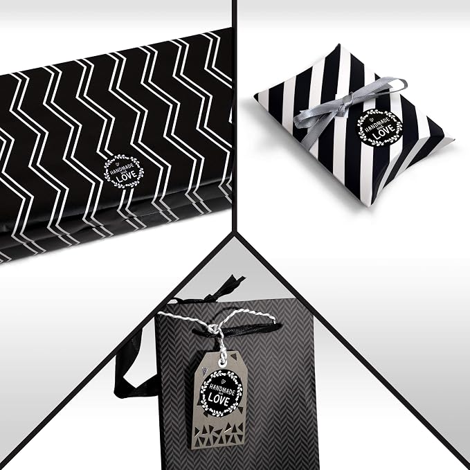 Kenco 1.5" Inch Handmade with Love Stickers, Made in The USA! for Envelopes, Boxes, Packaging and More - 500 Labels Per Roll (2 Pack 1,000 Stickers, Black TIE)