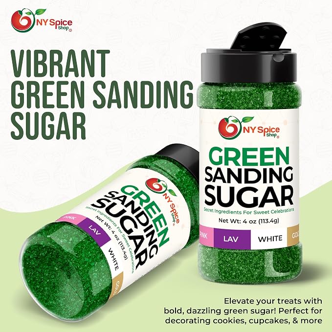 NY Spice Shop Green Sanding Sugar - 4 Ounce Edible Holiday Sprinkles for Cake Decorating, Cupcakes & Cookies - Festive Baking Decorations for Desserts, Candy Dishes & Gift Treats