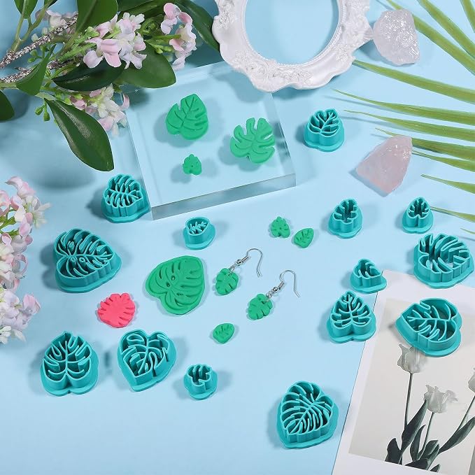 ORIGACH 14 Pcs Monstera Leaves Clay Cutters, Leaves Shape Tropical Plants Themed Polymer Clay Cutters for Earring Jewelry Making