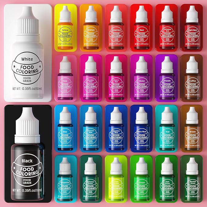 Food Coloring for Baking - Cherrysea 26x10ml Vibrant Cake Coloring Liquid Set for Dessert Decorating Food Dye for Icing,Fondant,Cookies,Easter Egg,Making DIY Supplies Kit- 0.35 Fl. oz/Bottles