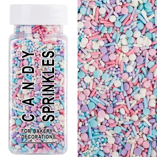 Pastel Sprinkles for Cake Decorating, 4.6oz Edible Blue Purple Pink White Nonpareils Jimmies and Confetti Sprinkles for Baking Cake Cupcake Cookies Ice Cream Topping