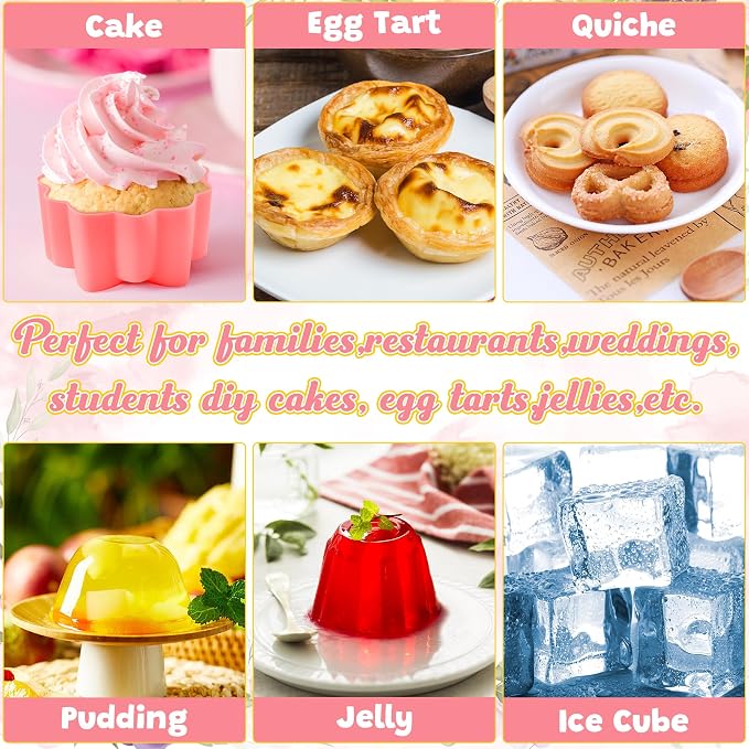 R HORSE 42 Pack Mini Silicone Cupcake Molds Multi Flower Shaped Baking Cups Non-Stick Muffin Baking Mould Washable Cupcake Cake Cup Liners Mold for Soap Dessert Pudding Donut Party Supplies