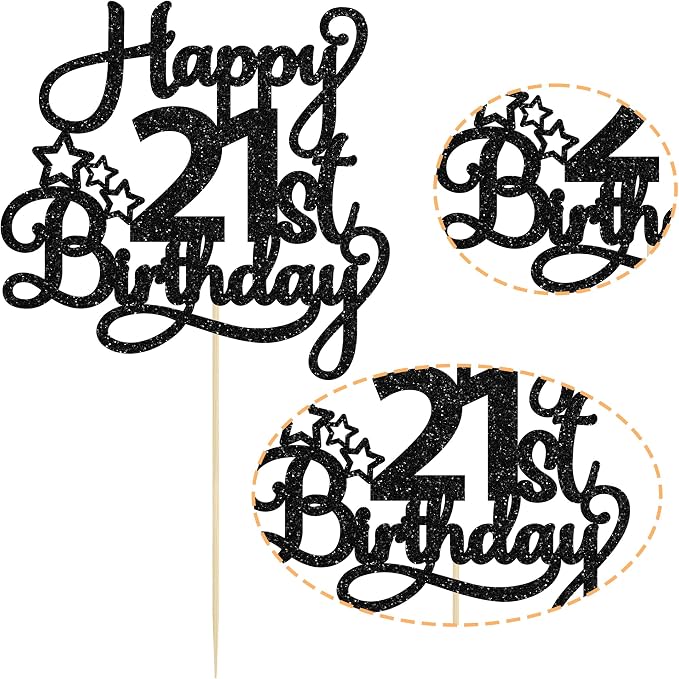 1 Pack Happy 21st Birthday Cake Topper Black Glitter 21 & Fabulous Cheers to 21 Years Old Birthday Cake Pick for Celebrating 21st Birthday Anniversary Party Cake Decorations Supplies
