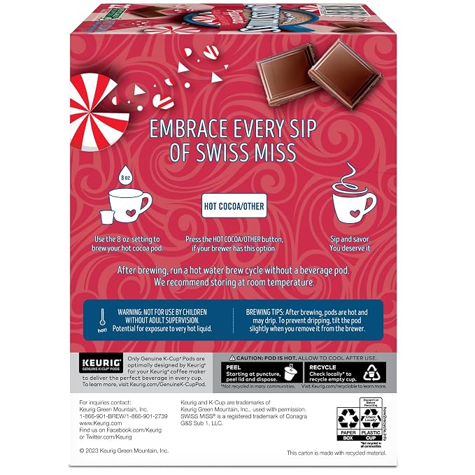 Swiss Miss Peppermint Hot Cocoa, Single-Serve Keurig K-Cup Pods, Hot Chocolate, 88 Count (4 Packs of 22)