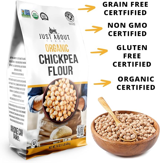 Organic Chickpea Flour 1lb (454 g) USDA Organic Gluten Free Grain free Non GMO Kosher Pack of 1 | Just About Foods