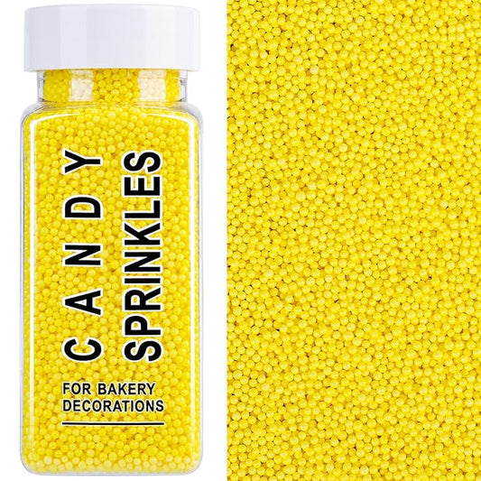 Yellow Nonpareils Sprinkles, 2mm Edible Pearls for Cake Decorating, 4.6oz Mini Sugar Pearls for Baking, Cupcake, Cookie, Ice Cream Toppings, Easter Spring Christmas Thanksgiving Holiday Party Supplies