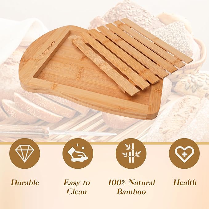 Bamboo Bread Board with Crumb Tray, 13 x 10 Inch Bread Cutting Board for Sourdough, Challah and Homemade Loaves, Natural Bamboo Bread Serving Tray