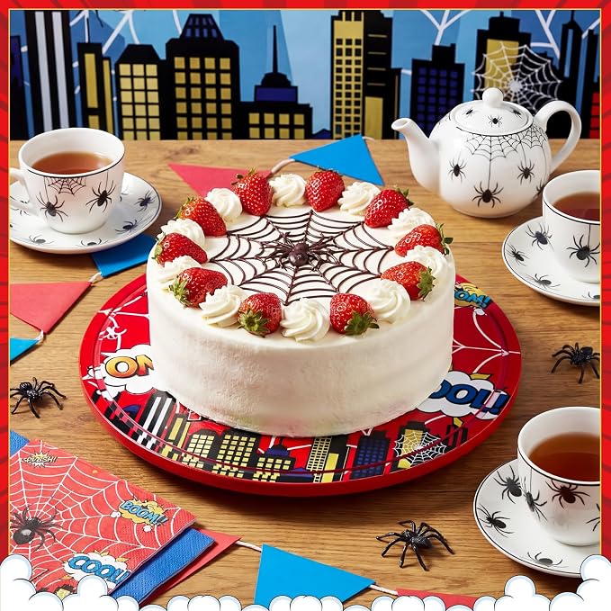 11 Inch Spider Rotating Cake Stand, Spider Party Cupcake Dessert Display with Non-Slip Base Round Spinning Cake Holder Charcuterie Board Server Tray for Party Wedding Birthday