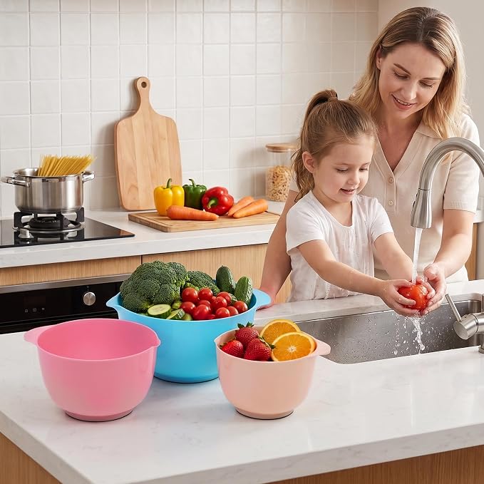 BoxedHome Classic Mixing Bowl Set, BPA Free Plastic, Microwave and Dishwasher Safe, 4.5 quarts (Pink/Cyan)