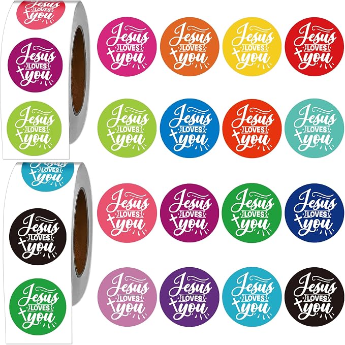 Jesus Loves You Stickers - 1000 Pcs Christian Religious Stickers, Colorful Waterproof Religion Sticker Roll for Scrapbook Journal Laptop Envelope Card, Sunday School Party Favor Supplies
