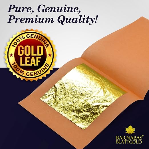 Barnabas Edible Gold Leaf 24K - Cake Decorations, Loose Gold Leaf Sheets for Cupcakes - 1.5 inches, Interleaf of 20