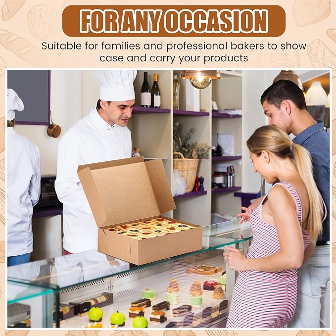 50 Pcs Non-window Bakery Boxes 14 x 10 x 4 Inch Kraft Paperboard Cake Box 1/4 Sheet Brown Rectangle Bakery Pastry Supplies for Cookies, Chocolate, Party Gift, and At-home Bakers