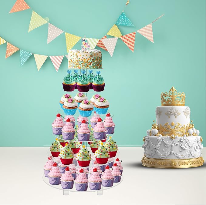 Jusalpha® 6 Tier Round Acrylic Cupcake Stand-cake stand-dessert stand, cupcake Tower 6RFs (6 Tier With Base) (6RF-S)