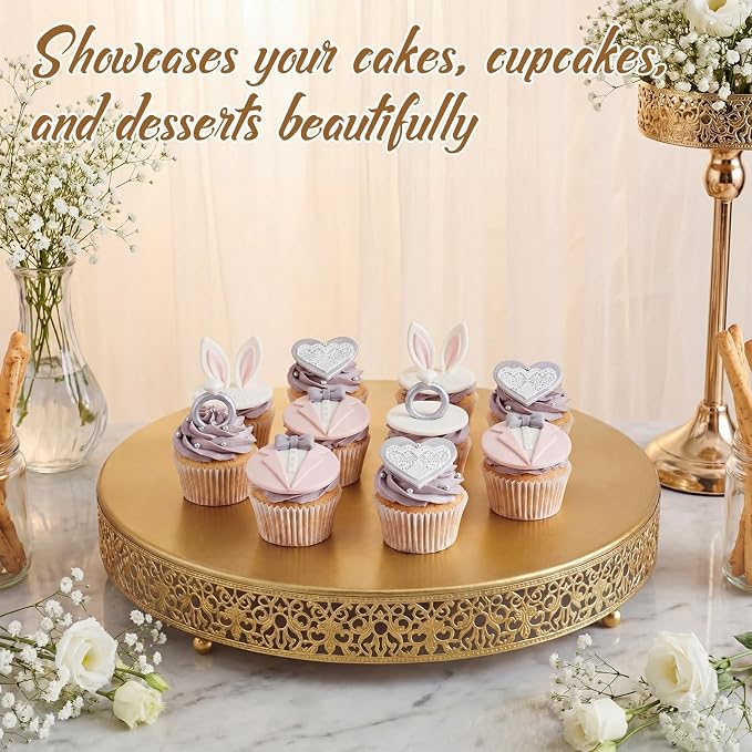 Wenqik 20 Inch Gold Cake Stand Set Metal Round Cupcake Dessert Stand with Cake Cutting, Spatula Wedding Cupcake Pastry Display Candy Holder Display for Wedding Party Birthday Baby Shower(Classic)