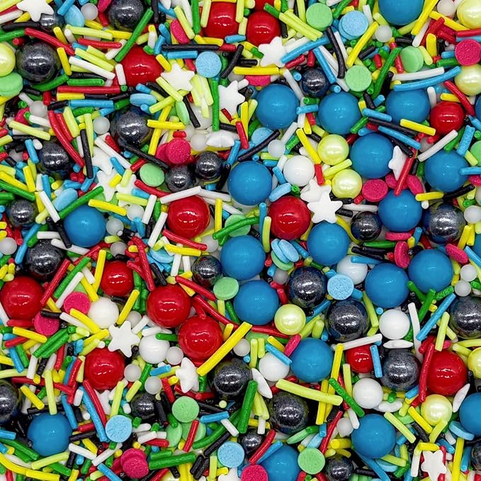 Blue & Red & Green & Yellow Sprinkles Mix Size Pearls Comic Book Themed Cake Decorations Cupcake Toppers Perfect for Wedding Party Valentine Christmas Supplies 4.58OZ