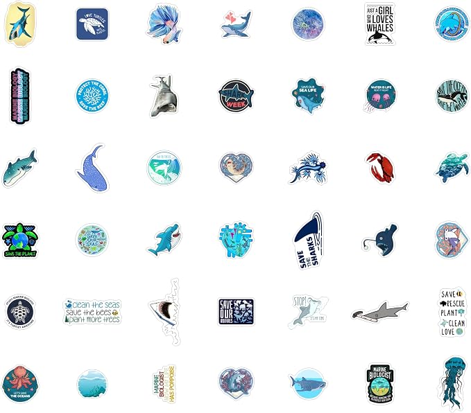 BulbaCraft Marine Biology Stickers for Water Bottle and Laptop - Marine Biology Party Supplies & Decorations, Waterproof Vinyl Decals, Ocean Stickers, Gifts for Women & Men