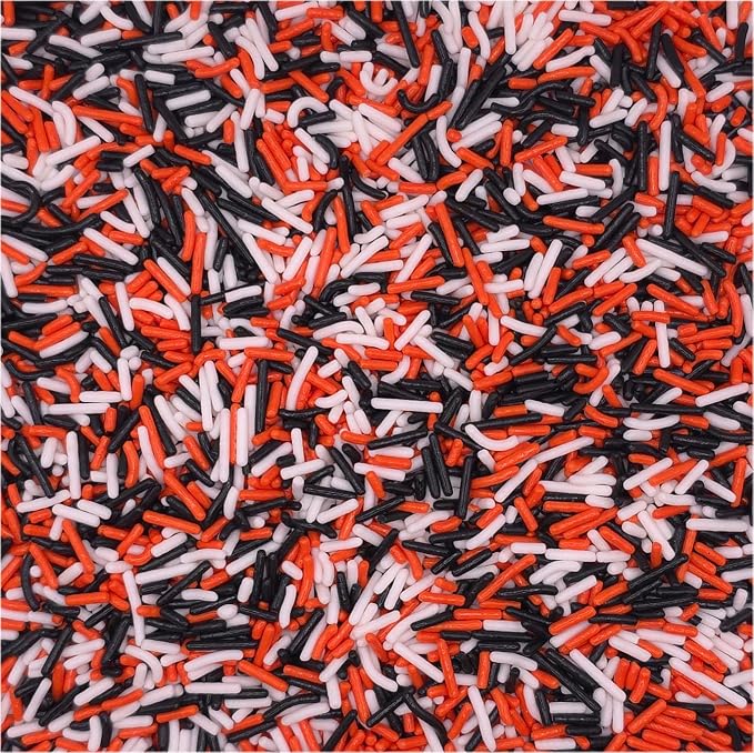 NCS Cincinnati Game Day Orange, Black & White Jimmies Edible Sprinkles – Cupcake, Cake & Cookie Decorations, 7 oz
