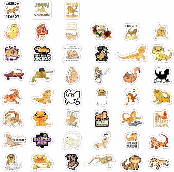 100Pcs Cute Bearded Dragon Stickers for Water Bottles - Bearded Dragon Gift for Women & Men, Laptop Decals, Gifts for Women & Men