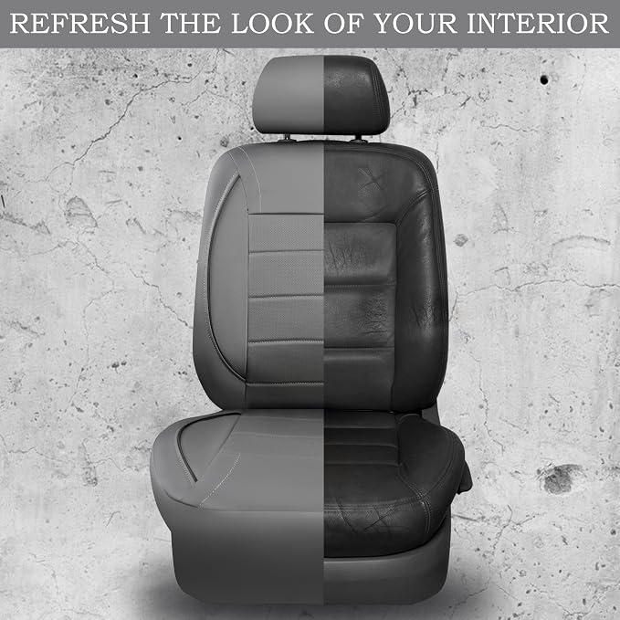 CAR PASS Piping Faux Leather Car Seat Cover Full Set,Grey Breathable Leather Seat Covers for Cars, Airbag Compatible,Universal Fit for SUVs,Van,Sedans,Small Trucks (Full Set, All Gray)