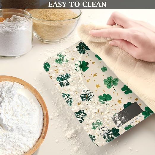 Food Scale Kitchen Scale for Baking Cooking Digital Food Weighing Measuring Scale Small Waterproof Electric Food Scale Green Clovers and Stars
