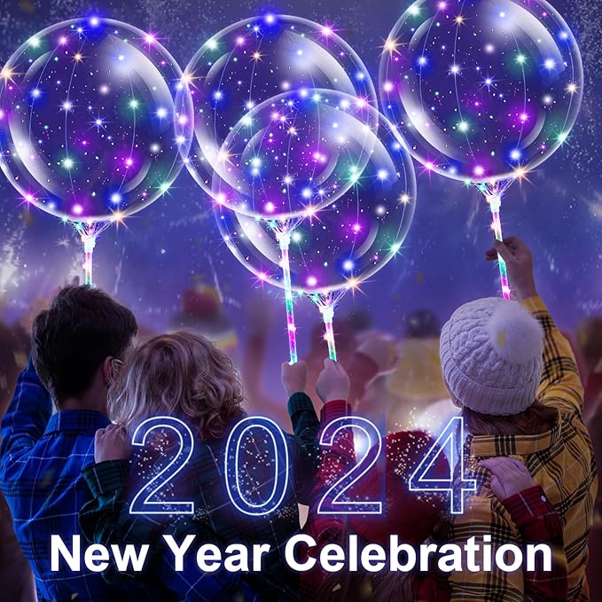 Libima 50 Pcs Light up LED Balloons Bulk 20 Inches Clear Flashing Glow in The Dark Balloon with Handles and String Lights for Easter Holiday Wedding Birthday Party Yard Outdoor Decoration (Blue)