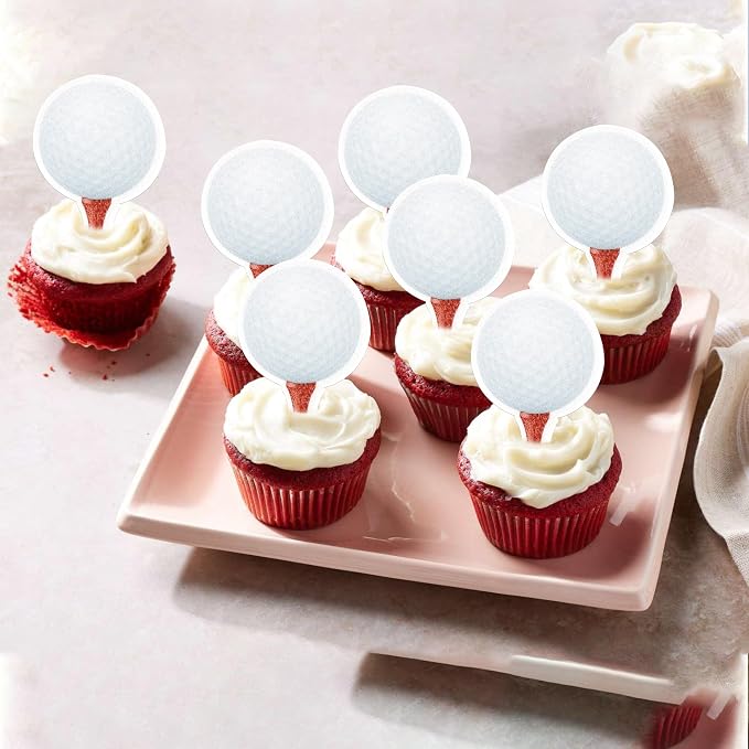 48 PCS Edible Golf Cupcake Toppers Wafer Paper Sports Ball Cupcake Picks Edible Golf Birthday Decorations for Sports Theme Baby Shower Kids Boys Girls Player Birthday Party Cake Decoration Supplies