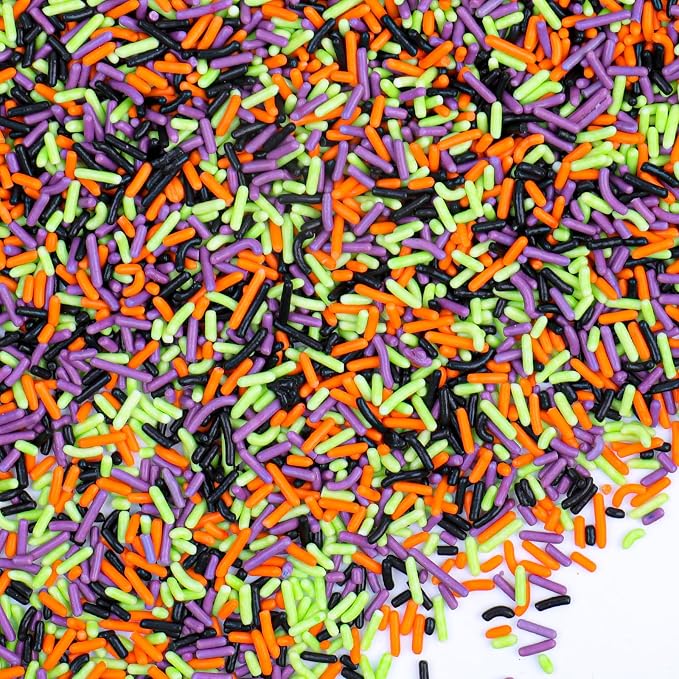 Halloween Jimmies Sprinkles - Black Orange Purple Green Jimmies Mix for Cake Decorating, Edible Cookie Cupcake Decorations for Halloween Baking & Party Treats