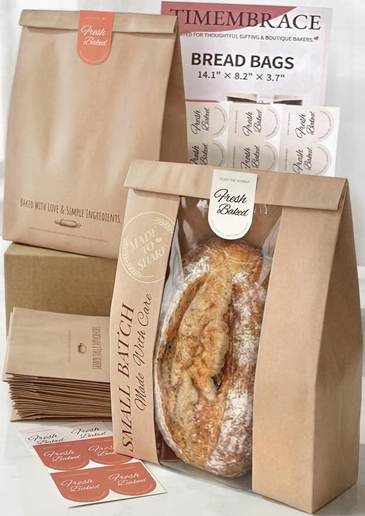 Bread Bags for Gifting Homemade Bread, 14.1" 80g Heavy-Duty Sourdough Bread Bags with Clear Window - Durable Sourdough Bags for Gifting & Commercial Use