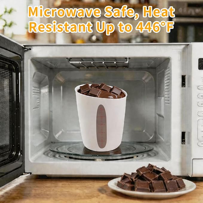 Food-Grade Silicone Cups for Melting Chocolate, 3Pcs BPA Free Silicone Measuring Cups with 1/2Cup/1Cup/2Cup Capacity, Reusable Baking Supplies for DIY Chocolate Molds
