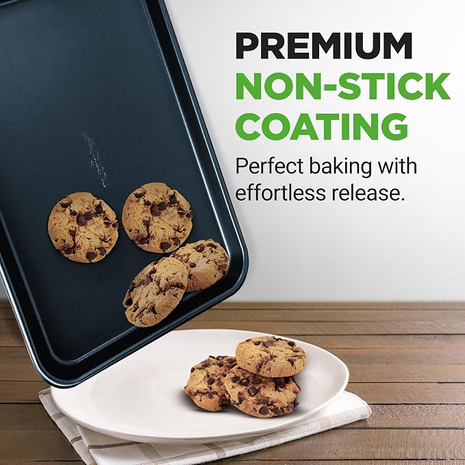 NutriChef 2-Piece Baking Sheet Non Stick - Premium Carbon Steel Cookie Sheets for Baking - Large and Medium Baking Trays for Oven - Blue Diamond
