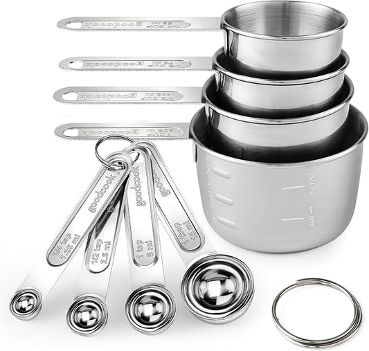 Measuring Cups and Spoons Set (8 Piece), Stainless Steel Measuring，4 Spoons, 4 Cups, Metal Measuring Cups for Cooking & Baking