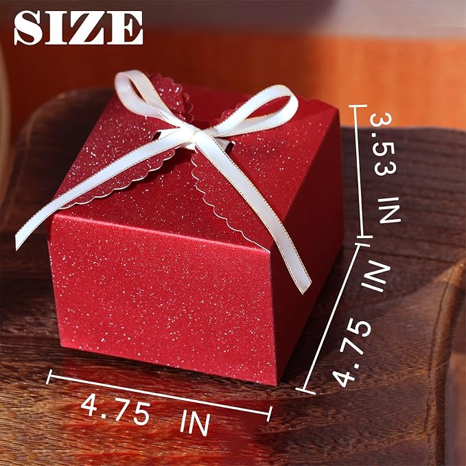WEWILUCK Small Red Glitter Gift Boxes, 10 PCS Premium Paper Box for Christmas, Birthday, Valentine's, Mother's Day, Party, Holiday Presents(4.75” x 4.75” x 3.53”)