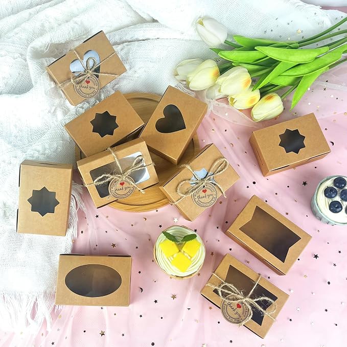MUMULULU 25Pcs Soap Boxes for Homemade Soap with Window Small Kraft Packaging Boxes for Homemade Soaps Bakery Candy Cookies Packaging Supplies