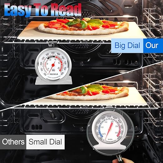 PECULA Stainless Steel Oven Thermometer Large Dial – Instant Read, 50-300°C / 100-600°F Accurate Temperature Gauge for Baking, Grilling, Roasting & Meat Use