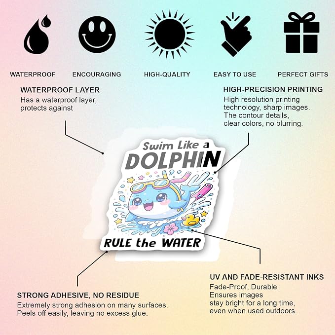 Dolphin Stickers 50PCS – Waterproof Vinyl Animals Sea Decals for Water Bottles, Laptops, Journaling – Non-Repeating Decals, High-Definition Print Gift