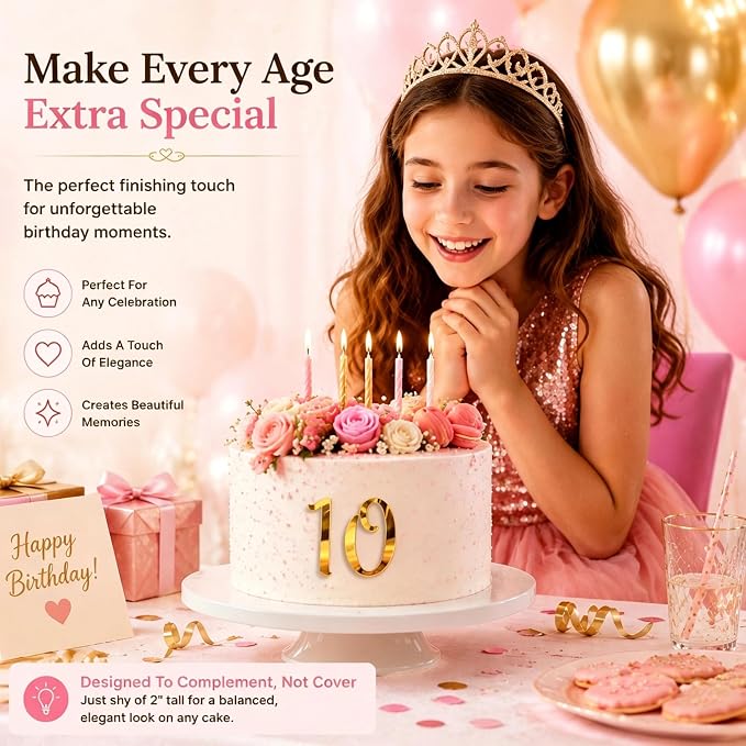Acrylic Number Cake Topper Gold DIY Mirrored Cake Topper 0-9 Number Set Suitable for Wedding, Birthday, Party Decoration