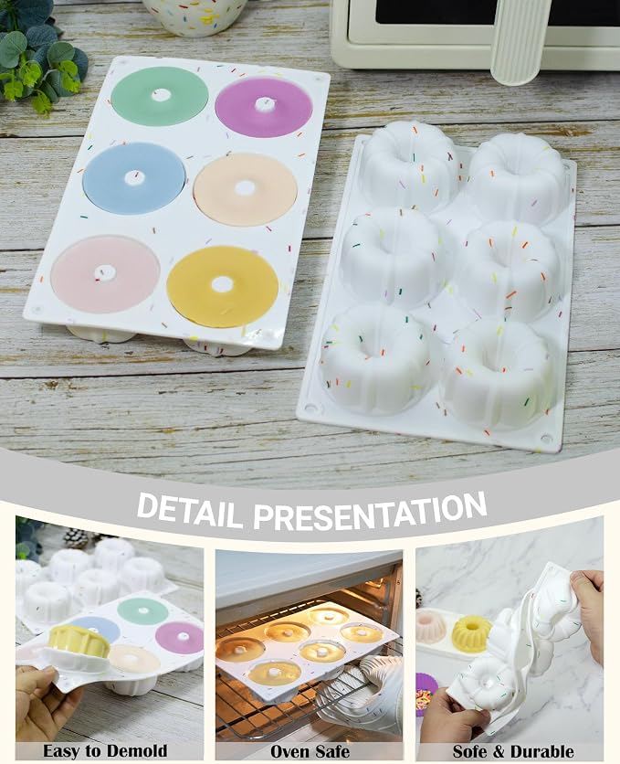 Jello Molds, 3pcs Silicone Fluted Tube Cake Pans, 6-Cavity Non Stick Silicone Baking Molds for Cupcake, Donuts, Muffin, Cornbread, Brownie, Jellies (Confetti)