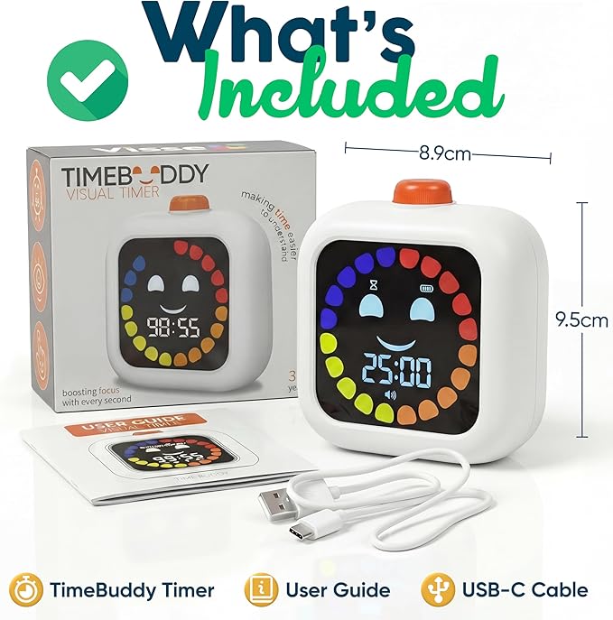 Digital Visual Timer for Kids - Rechargeable, Silent Count Up/Down for Calmer Routines - 99 Min Countdown Kids Timer for Classroom, Home & Therapy - Builds Focus & Independence