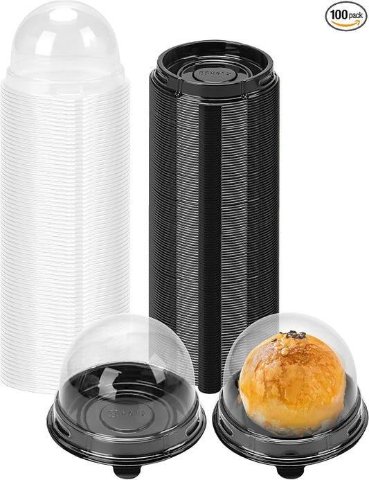 NPLUX Mini Individual Cupcake Container 2.8x2 IN Mini Cupcake Boxes Desk Pet Containers for Chocolate Covered Cookies, Mooncake(100 Pack, Black)