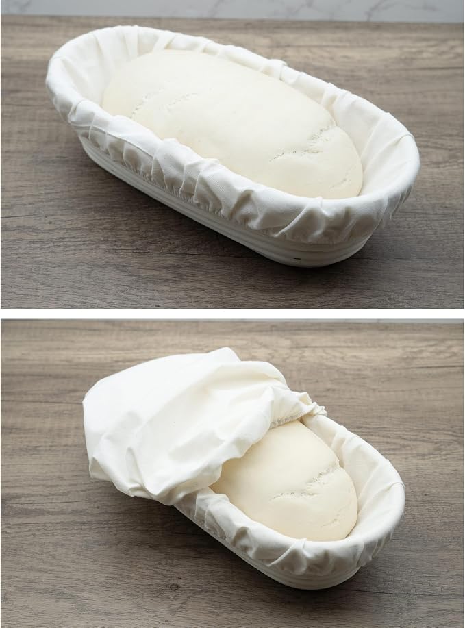 3 Pack Oval Banneton Basket Liners and Covers, Fits 9–12 Inch Oval Bread Proofing Baskets, Reusable Cotton Dough Bowl Cloth Liner for Sourdough Artisan Bread